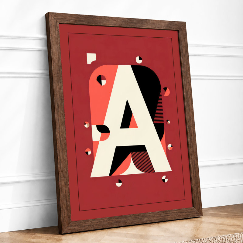 Letter A Deconstructed Geometric - Framed Print, A2 - 59.4 x 42.0 cm, Walnut