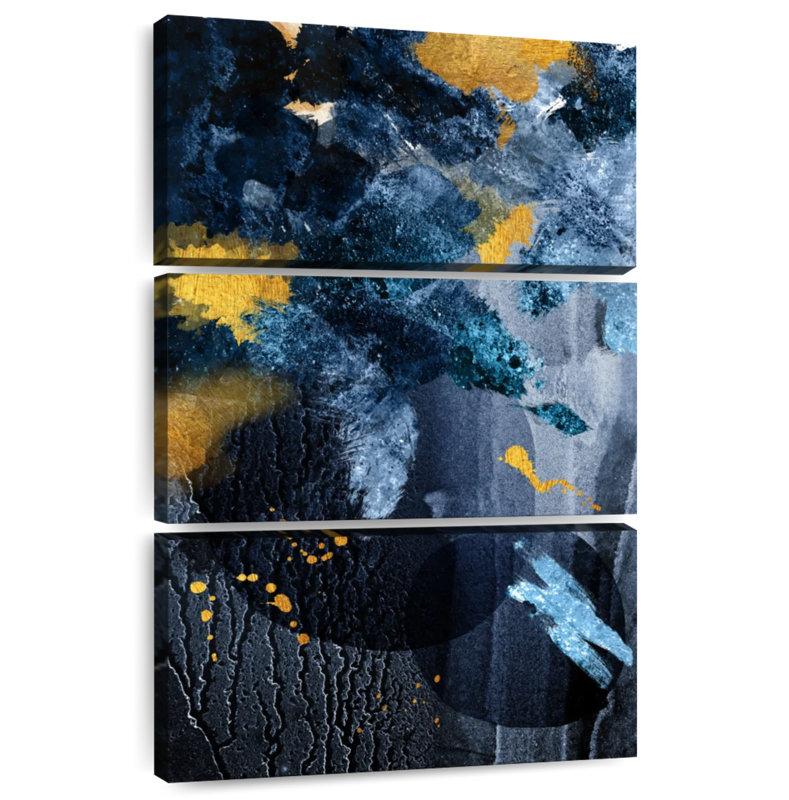 Avery Abstract Blue and Gold, 74" H x 48" W