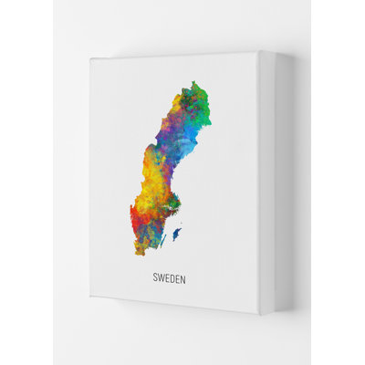 Sweden Watercolour Map by Michael Tompsett - Print