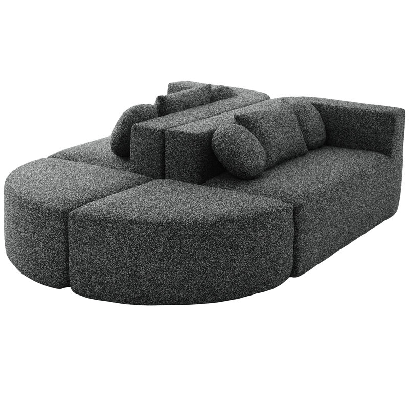 Boneless Modular Sectional 114.9" With Unique Curved Modules, Comfortable Seating, And Boucle Fabric For Living Room, 6 Seats, Black - Combined Design, Deep Soft & Wear Proof