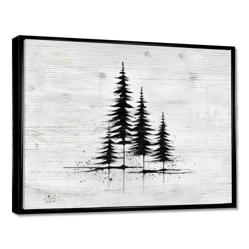 «Black Grey Winter White Pine Trees Forest», art mural sur toile, nature noire, H 24 po x l 32 po, Noir