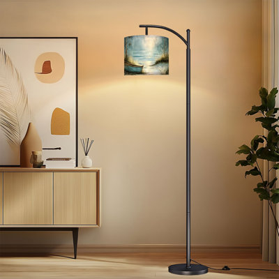 Arc Floor Lamp with Adjustable Lampshade Beach Nautical Boat Ocean Seagull Sea Bird Seashore Blue Standing Lamp 3 Color Temperatures Dimmable Tall Pole Lamp with Foot Switch for Bedroom