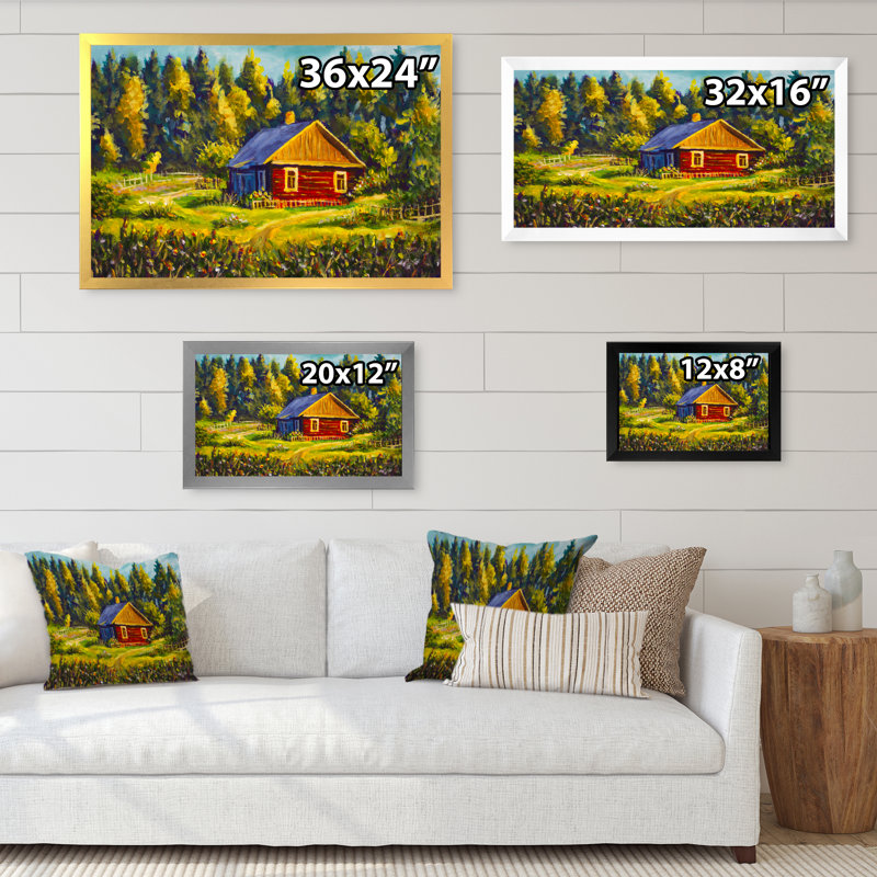Red Red Village House - reproduction de cadre flottant sur toile, Cadre noir, H 8 po x l 12 po x P 1 po