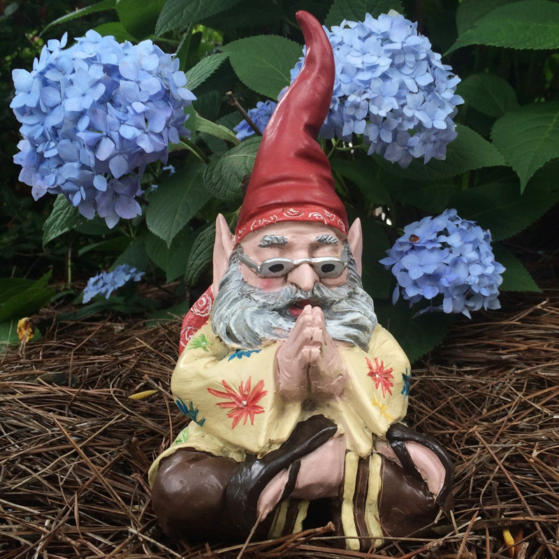 Peaceful Hippie Gnome Meditating Outdoor Garden Statue