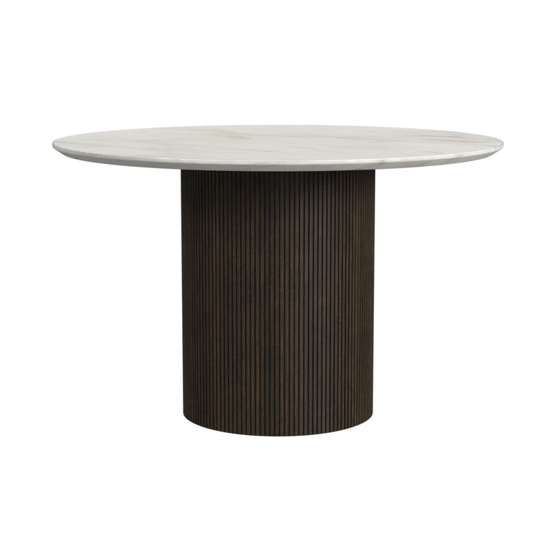  Sutton Round Dining Table With White Faux Marble Top In Dark Brown