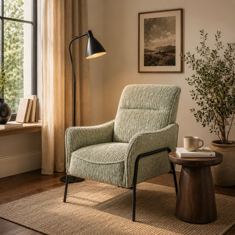 Modern Upholstered Accent Armchair, Green