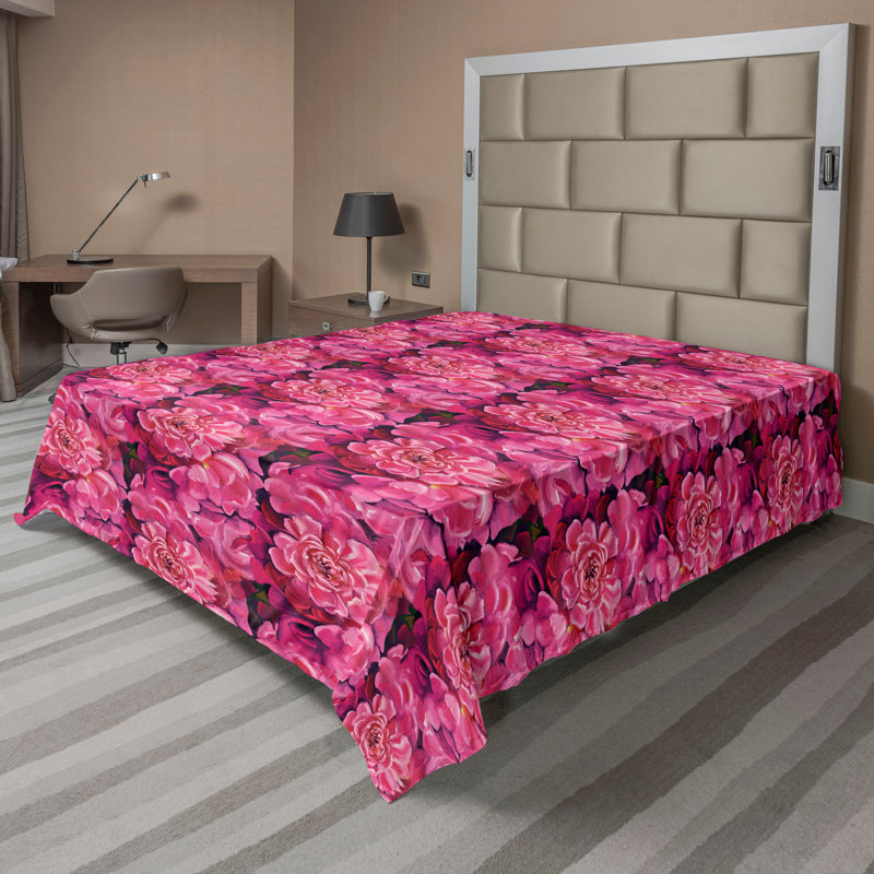 Drap plat à motif floral bohème Ambesonne, Drap plat de taille double, Fuchsia pâle, rose / floral