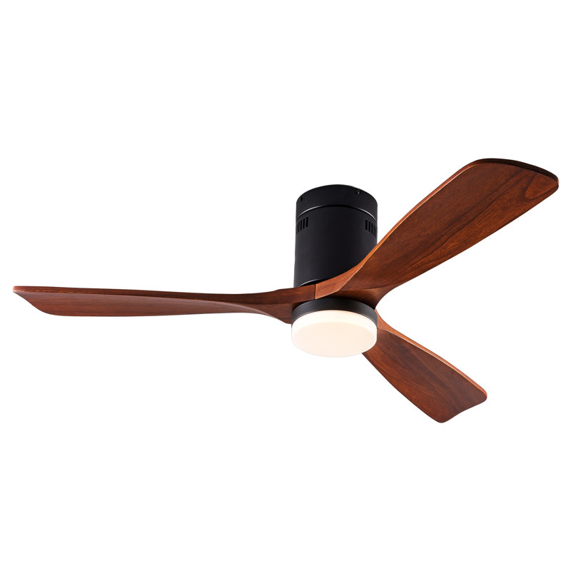Ventilateur de plafond encastré à profil bas en bois massif de 52 pouces avec lumière, application et télécommande, moteur à courant continu réversible à 6 vitesses, ventilateur à DEL à intensité variable 3CCT et à DEL pour le salon de la chambre à coucher