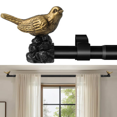Vintage Gold Curtain Rod 48 To 90 Inches Curtain Rods For Windows Adjustable Drapery Rod With Bird Finials Heavy Duty Curtain Rod For Living Room Bedroom