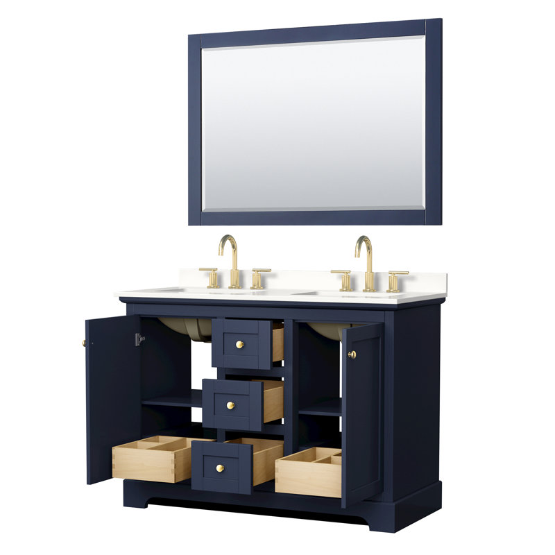 Avery 48'' Double Bathroom Vanity with Marble Top, Dark Gray, Polished Chrome