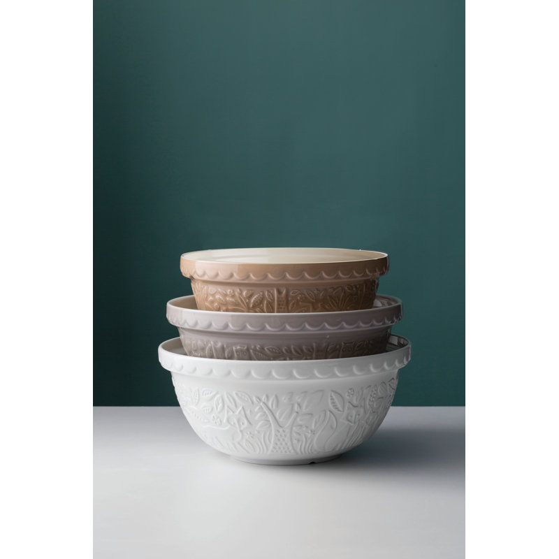 Rustic Embossed Ceramic Mixing Bowl Set in Multicolor