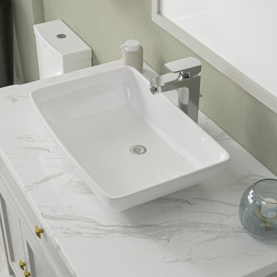 24"L White Ceramic Rectangular Vessel Bathroom Sink