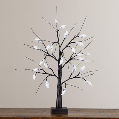 2Ft. Pre-Lit Artificial Halloween Ghost Twig Tree With 24 Purple LED Lights