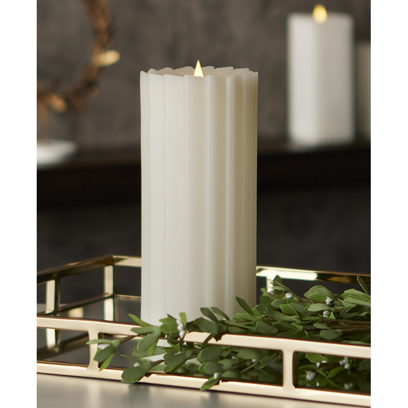 Sutton Real Wax Flickering Flameless Battery Powered LED Pillar Candle, 10" H x 4.25" W x 4.25" D, Ivory