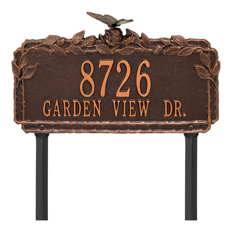 Butterfly Rose Personalized Garden Sign, Antique Copper, Yes