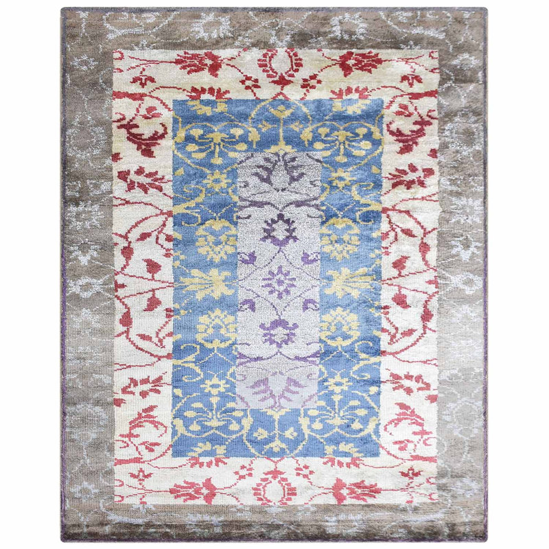 Premium Quality Oriental Hand Knotted Viscose Multicolor Rectangle Area Rug