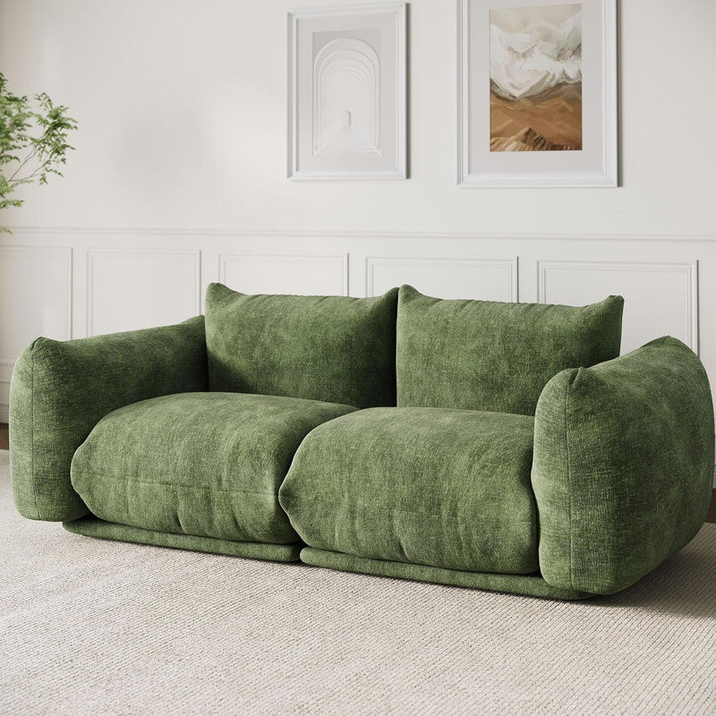 Chenille Modular Love Seat Sofa, 2-Seater Cloud Couch with High Resilience Sponge for Small Spaces, Green