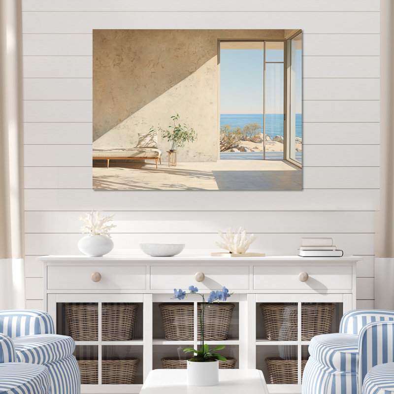 " Beach Windows Horizon III ", Wrapped Canvas, 16" H x 32" W x 1" D