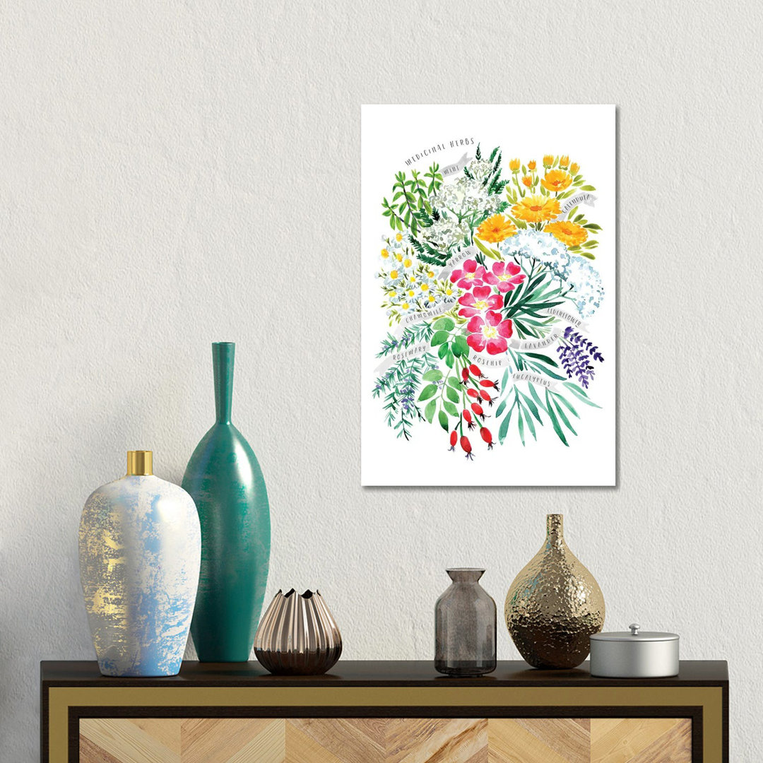 Heilkräuter Bouquet In Aquarell von Blursbyai - No Frame Gallery-Wrapped Canvas Giclée on Canvas