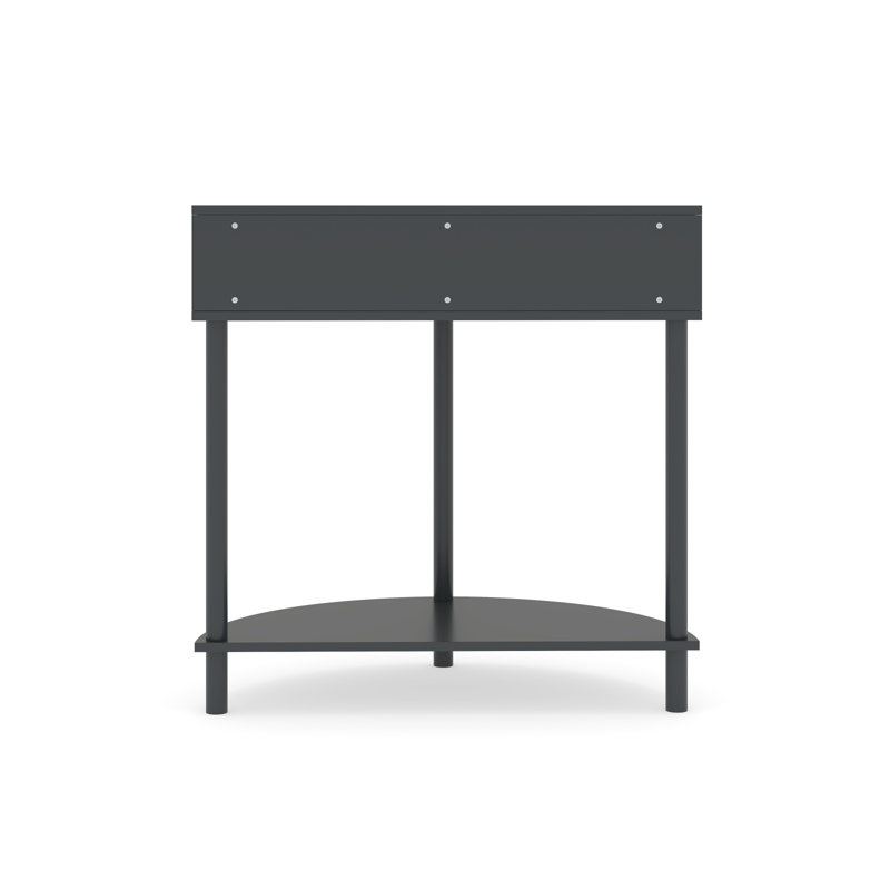 Artisan-Crafted Wave-Pattern Demi-Lune Console Table With Dark Gray Finish,Unique Half Moon Design End Table With 2 Storage Drawers And Bottom Shelf For Living Room, Bedroom, Study, Hallway
