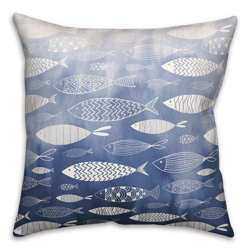  Housse et insert de coussin carré Watercolor Fish, Bleu marine