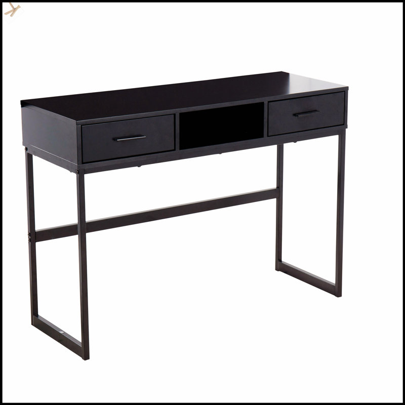 Console contemporaine en métal et bois avec deux tiroirs et un coin ouvert pour une décoration moderne, Black