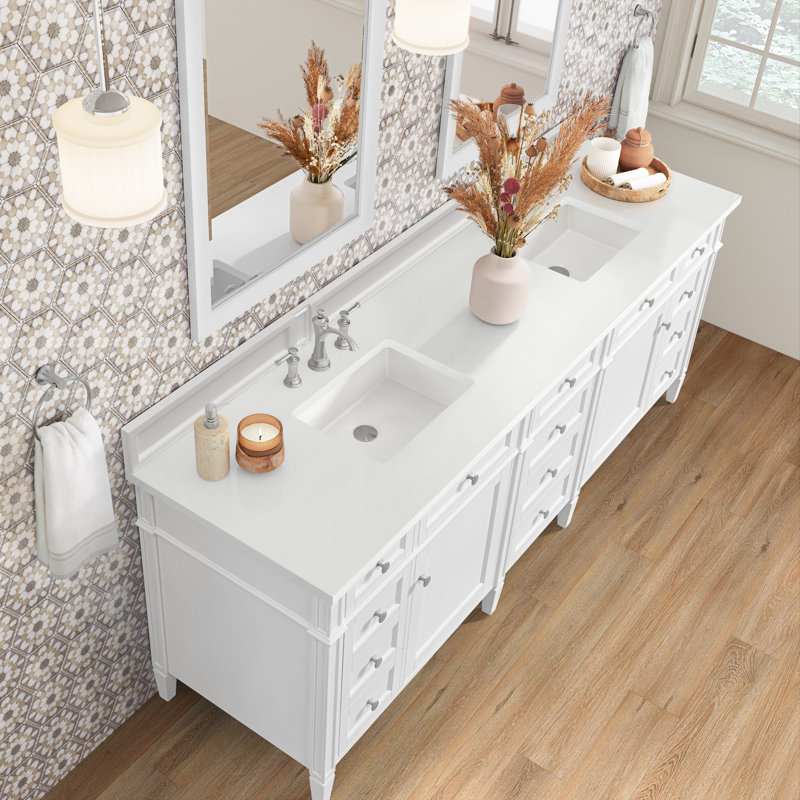 Brittany 84'' W Double Vanity, White Zeus
