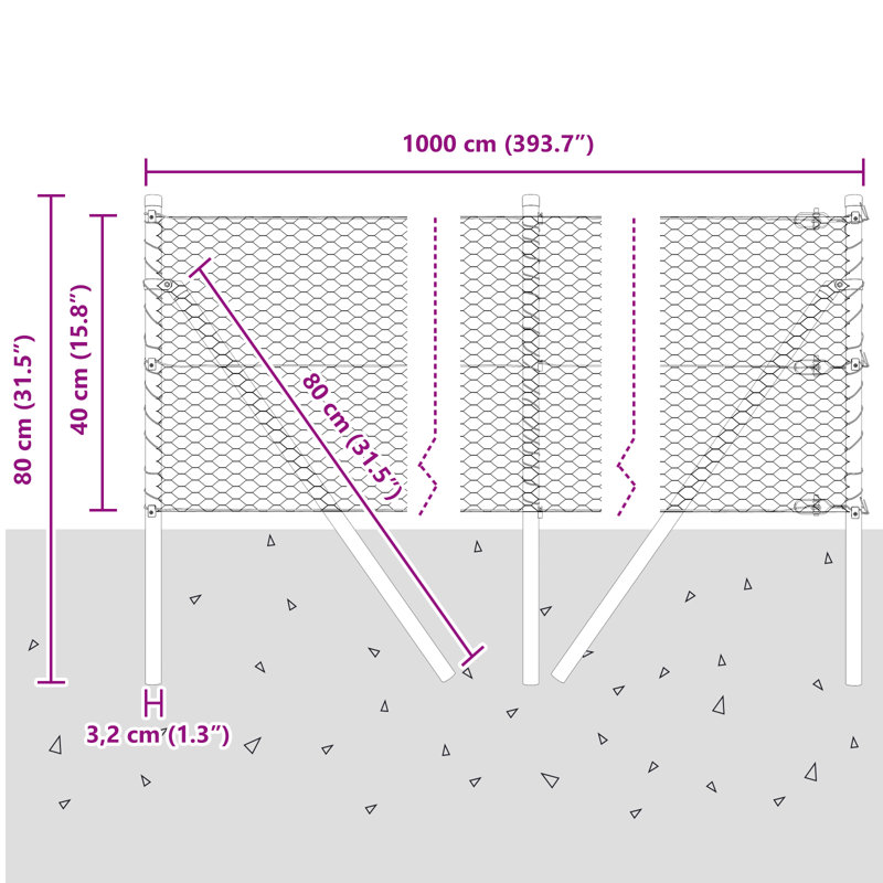 Vidaxl Hexagon Fence Galvanised Steel, Silver, 40cm H x 1000cm W