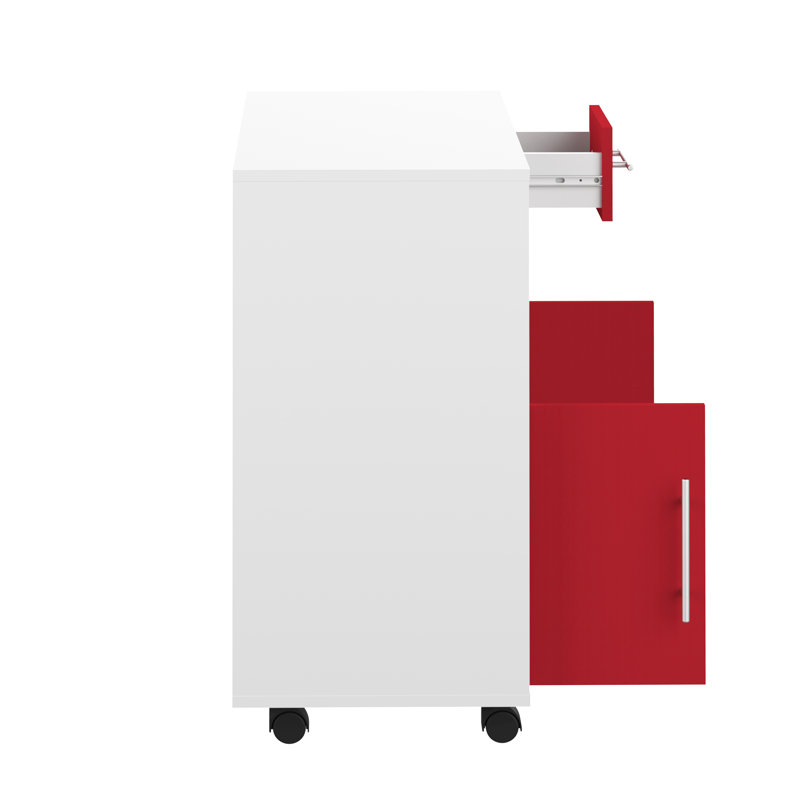 Seyma Wood Kitchen Cart, White/Red