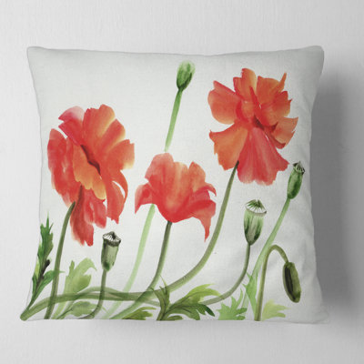 Vintage Red Poppies III - Traditional Printed Throw Pillow