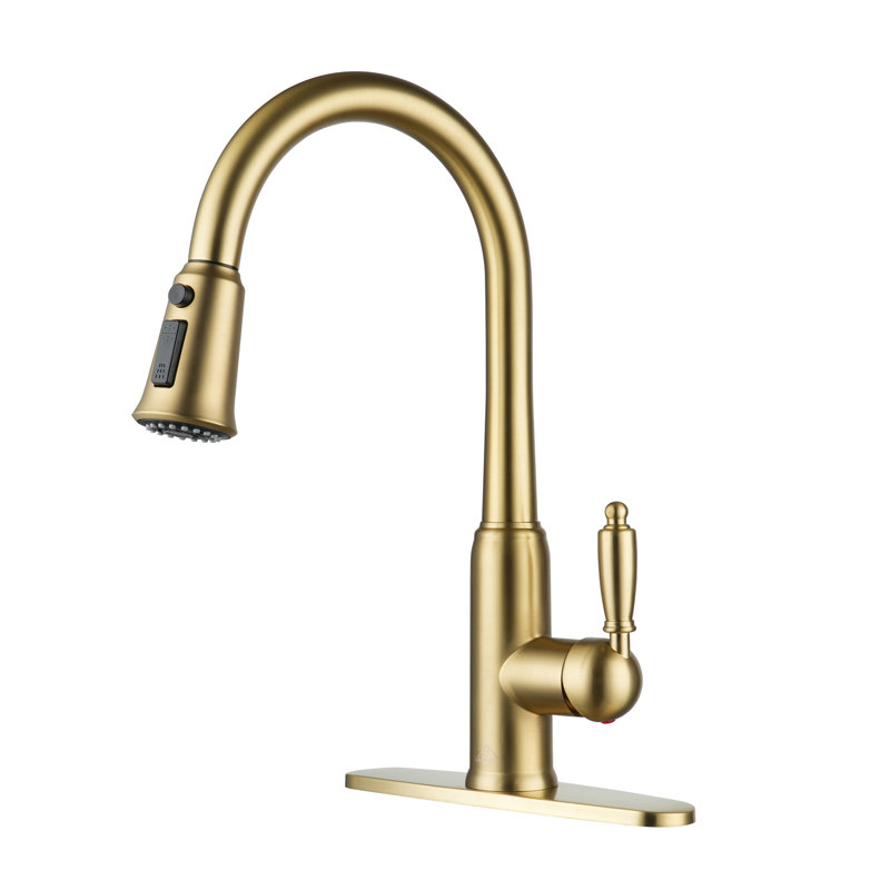 CASAINC Single-Handle Pull-Down Kitchen Faucet Single Hole Faucet, Brushed Gold