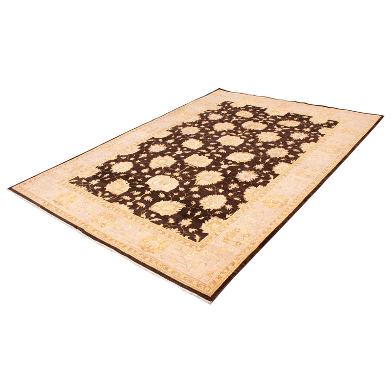 Tapis brun foncé en laine noué à la main de conception unique 10 pi 1 po x 14 pi 4 po New Age