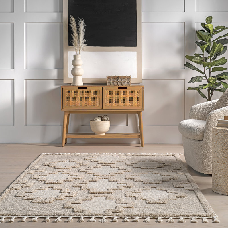 Polina Geometric High-Low Tasseled Area Rug, Rectangle 5' x 7'6"