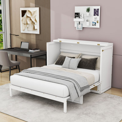 Grand lit escamotable en bois 1 tiroir avec lattes robustes