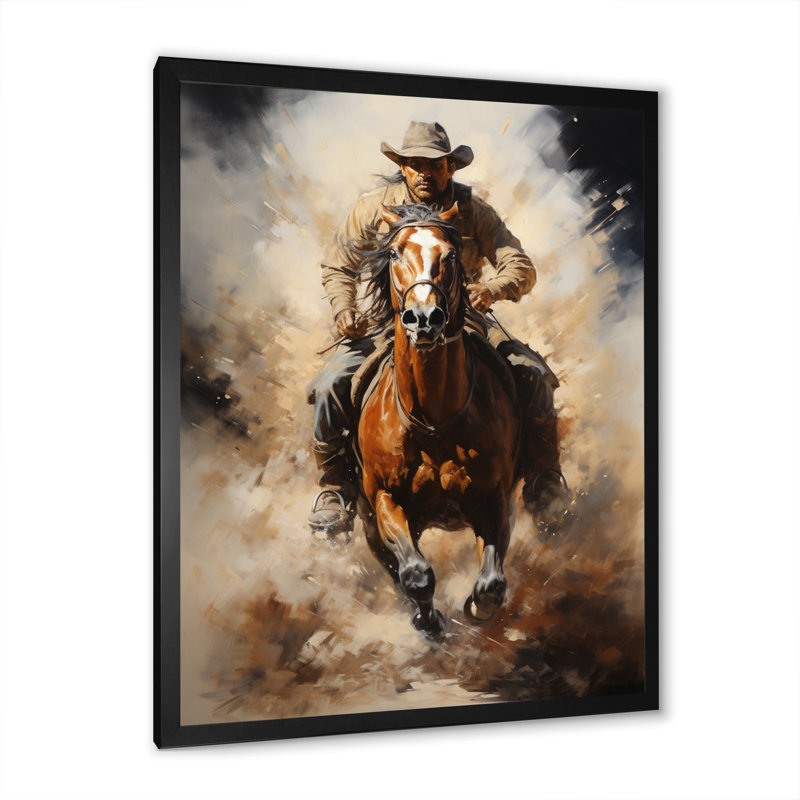 «Yoosuf Cowboy Prairie Wind II - Cowboys», reproduction d'art sur toile, Cadre photo noir, H 40 po x l 30 po x P 1,5 po