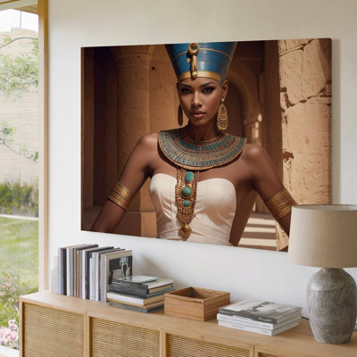 Canvas Wall Art A Regal High Fashion Portrait Of A Woman Styled As Queen Nefertiti Standing Confidently Premium Quality Ready To Hang