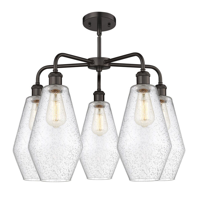 Lustre géométrique à intensité variable en acier à 5 lumières Amylea, H 20 po x l 25 po x P 25 po, Bronze frotté à l'huile