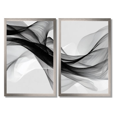 Galaxy Majestic Black And Grey Liquid Ink - Liquid Ink Wall Art Decor, Black Abstract Canvas Print Set Of 2