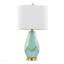 Lampe de table en métal doré avec abat-jour en verre turquoise et lin blanc - ensemble de 2-683031415
