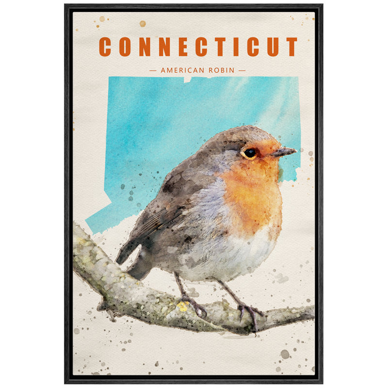 IDÉE4WALL, reproduction d'art sur toile encadrée, Connecticut American Robin, H 24 po x l 16 po x P 1,5 po, Noir