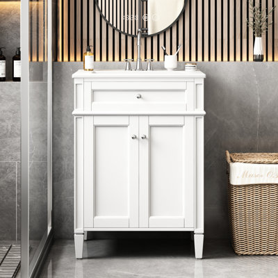 24" Bathroom Vanity With Sink, Soft-Close Cabinet, Organizers, And Elegant Design For Small Upgrades 24 Inches Vanity, Solid Wood Base, Functional Drawer Bathrooms
