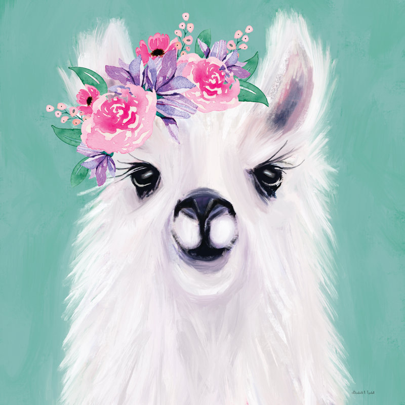 Lama floral par Elizabeth Tyndall, H 12 po x l 12 po, Impression sur papier argentée avec passe-partout