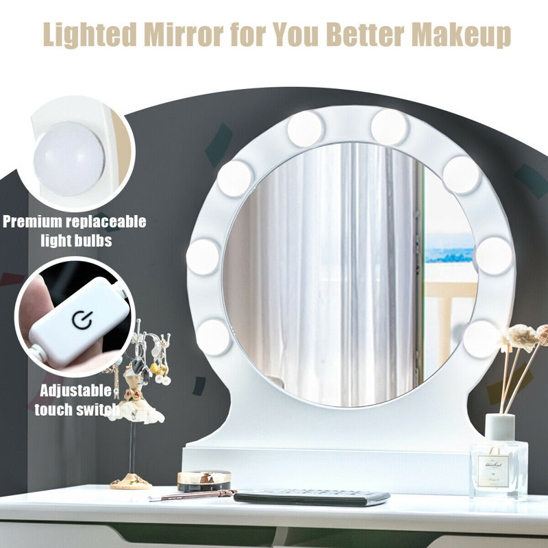 Dressing Table with Mirror, White/White