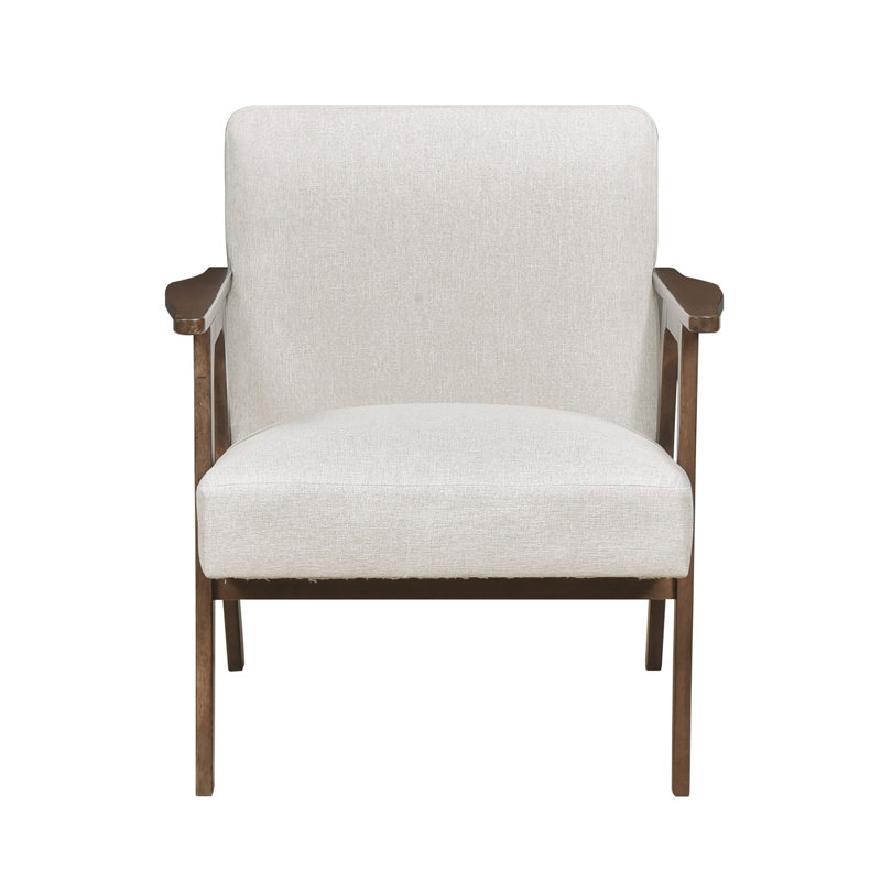 Chaise d'appoint moderne en tissu beige avec structure en bois d'hévéa massif - Meubles de salon contemporains rembourrés
