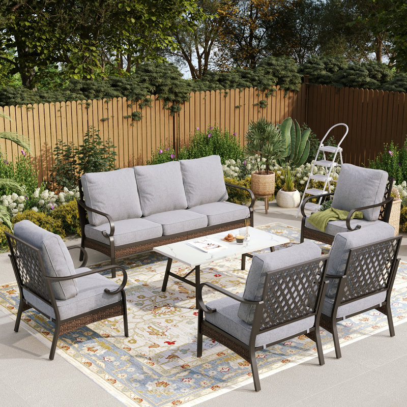 7 - Person Outdoor Furniture Sets With Thick Cushions, Gray
