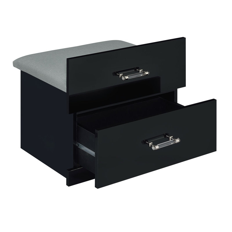 Picket House Furnishings Aurora Mini Dressing Table with Stool, LED and USB, Black