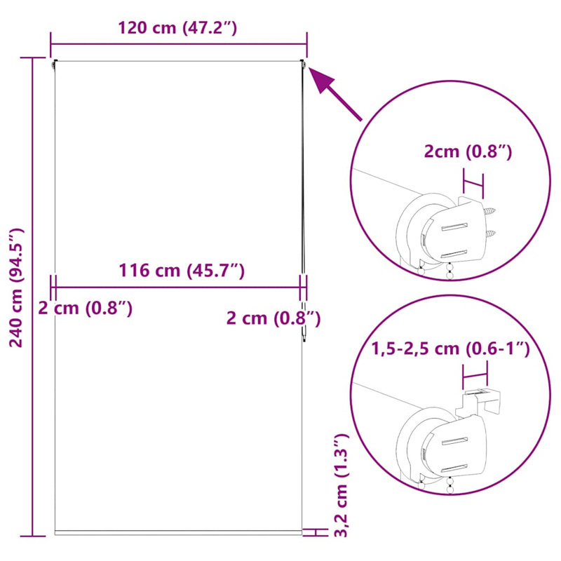 Room Darkening Roller Blind, 120cmW x 240cmL