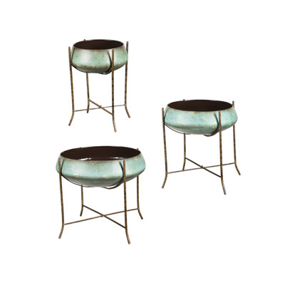 Ensemble de pots à fleurs surdimensionnés 3 pièces intérieur / extérieur Verdigris