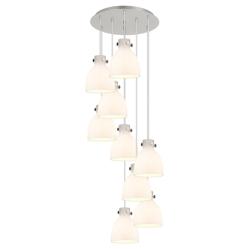 Luminaire suspendu grappe 9 lumières Amrith, Blanc, Nickel poli