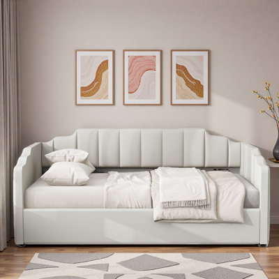 Upholstered Daybed With Underneath Storage And Vertical Striped Design